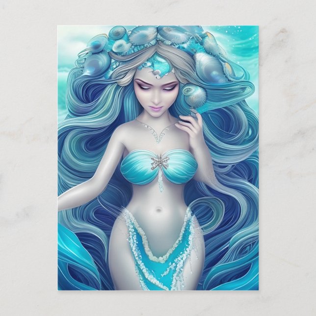 Carte Postale Beau Coquillage bleu Mermaid Graphique (Devant)