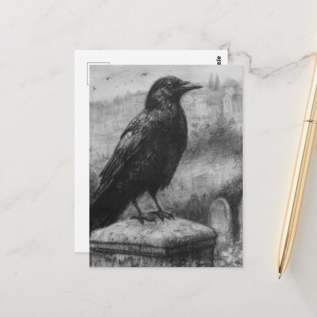 Carte Postale Beau Corbeau (Devant/Arrière en situation)