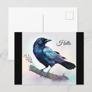 Carte Postale Beau Corbeau sur une branche d'arbre