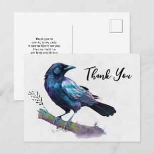 Carte Postale Beau Corbeau sur une Branche d'Arbre Merci