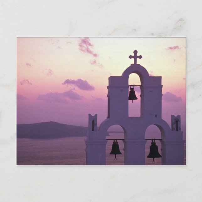 Carte Postale Beau coucher de soleil : Santorin Fira au coucher  (Devant)