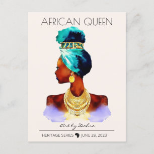 CARTE POSTALE BEAU COULEUR NOIR AFRICAIN REINE GRAND OR