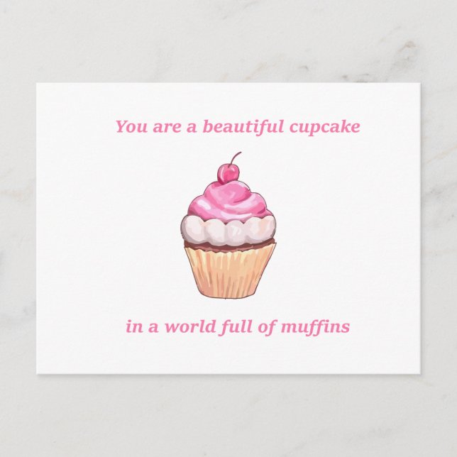 Carte Postale Beau Cupcake dans un monde plein de muffins rose (Devant)