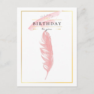 Carte Postale Beau dessin au crayon rose plumes Anniversaire