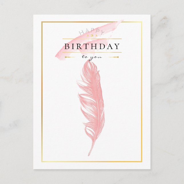 Carte Postale Beau dessin au crayon rose plumes Anniversaire (Devant)