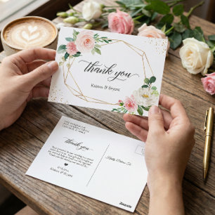 Carte Postale Beau Elégant Or Blush Merci Floral