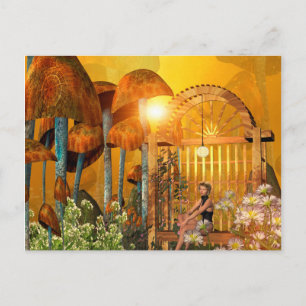Carte Postale Beau elfe assis dans le jardin fleuri