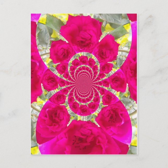 Carte Postale Beau Extraordinaire Roses rouges Motif Kaleidoscop (Devant)