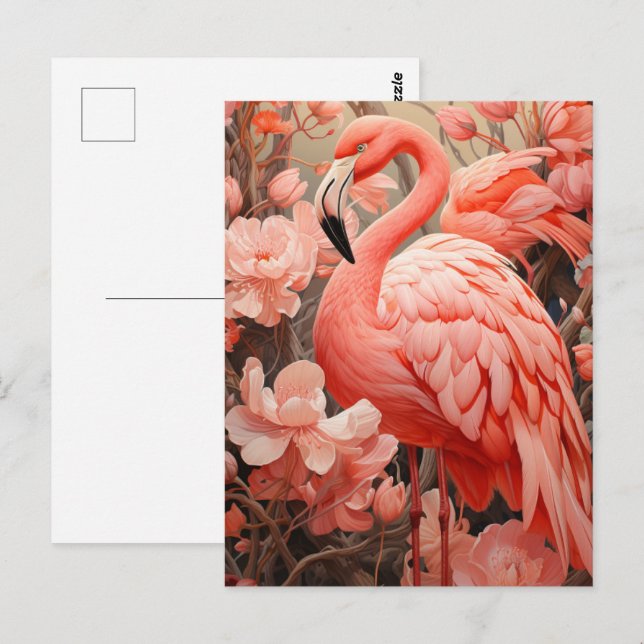 Carte Postale Beau Flamant rose rose (Devant / Derrière)