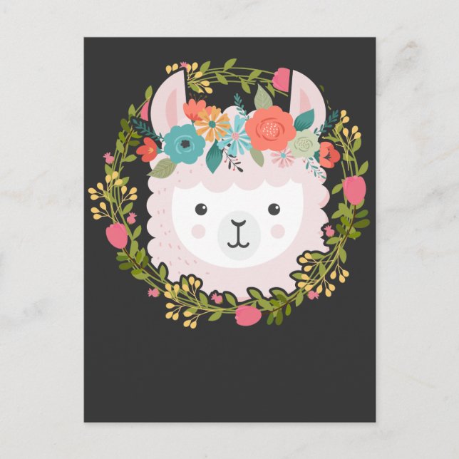Carte Postale Beau Floral Llama Alpaca Flower Animal (Devant)