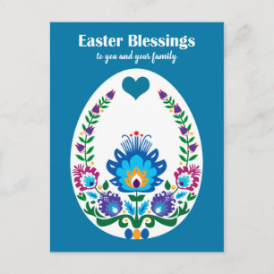 Carte Postale 🐤 Beau Folklore Bleu Pysanka Oeuf de Pâques