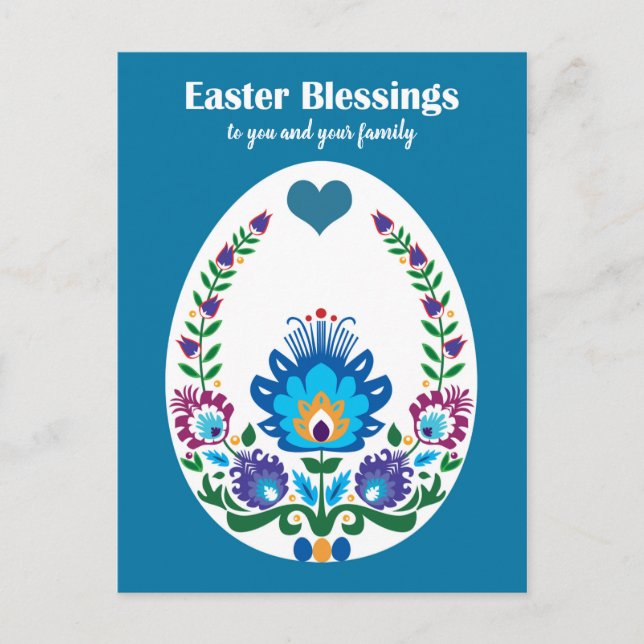 Carte Postale 🐤 Beau Folklore Bleu Pysanka Oeuf de Pâques (Devant)