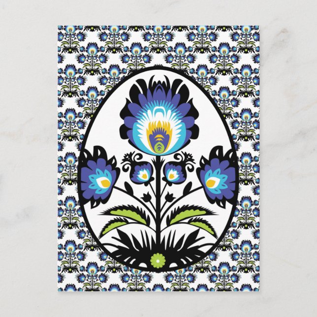 Carte Postale 🐤 🐤 Beau Folklore Bleu Pysanka Oeuf de Pâques (Devant)