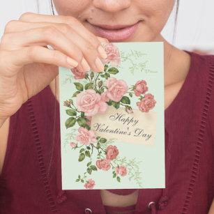 Carte Postale Beau Heureuse Sainte-Valentin Rose Vintage