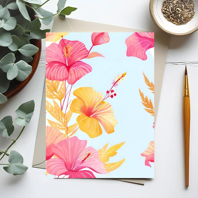 Carte Postale Beau Hibiscus | Fleur Tropicale Aquarelle (Créateur téléchargé)