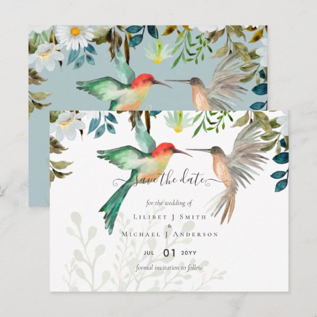 Carte Postale Beau HUMMINGBIRDS Couple Mariage (Devant / Derrière)