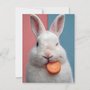 Carte Postale Beau lapin blanc avec un collant de carotte