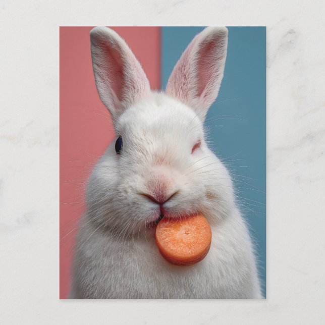 Carte Postale Beau lapin blanc avec un collant de carotte (Devant)