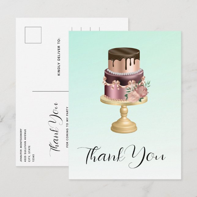 Carte Postale Beau Merci de gâteau Glam Party (Devant / Derrière)