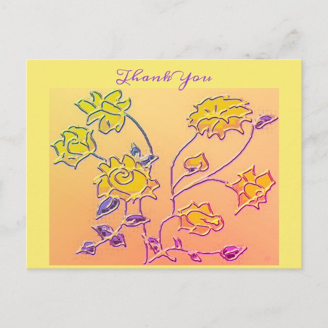 Carte Postale Beau Merci Floral Jaune Violet (Devant)