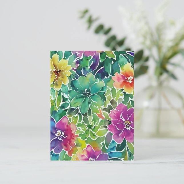 Carte Postale Beau Motif de fleurs d'aquarelle (Debout devant)