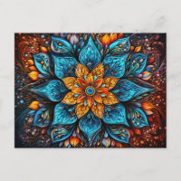 Beau Motif géométrique Mandala bleu orange