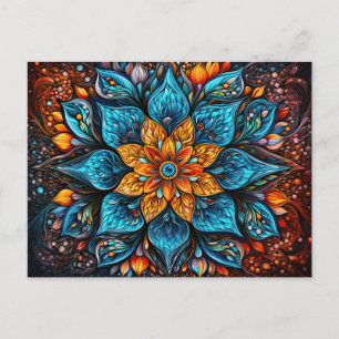 Carte Postale Beau Motif géométrique Mandala bleu orange