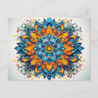 Beau Motif géométrique Mandala bleu orange