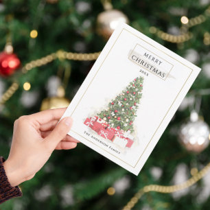 Carte Postale Beau Noël Arbre Aquarelle Vacances Art