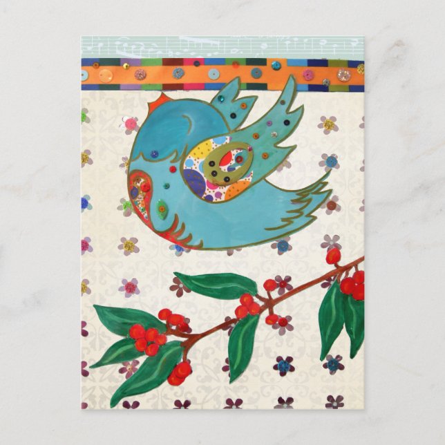 Carte Postale Beau oiseau volant et chantant (Devant)