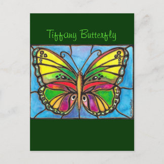 Carte Postale Beau Papillon en verre teint Aquarelle Art!