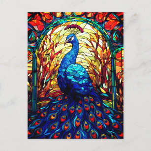 Carte Postale Beau Peacock Vitrail Art de la faune