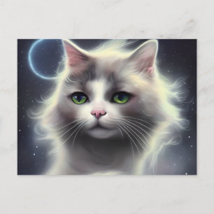 Carte Postale Beau Portrait de chat avec fleurs en Pa bouclés