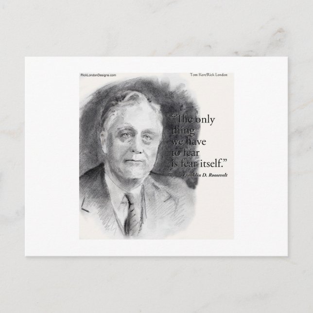 Carte Postale Beau Portrait De FDR & Citation De Crainte Elle-Mê (Devant)