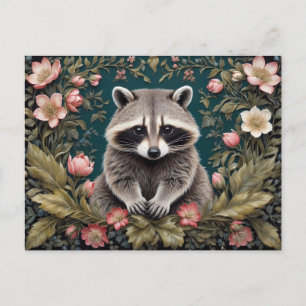 Carte Postale Beau Racoon rose floral