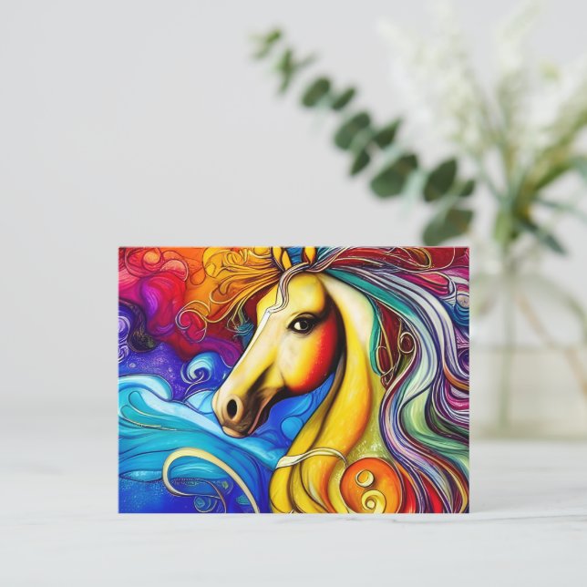 Carte Postale Beau Rainbow Horse Portrait (Debout devant)