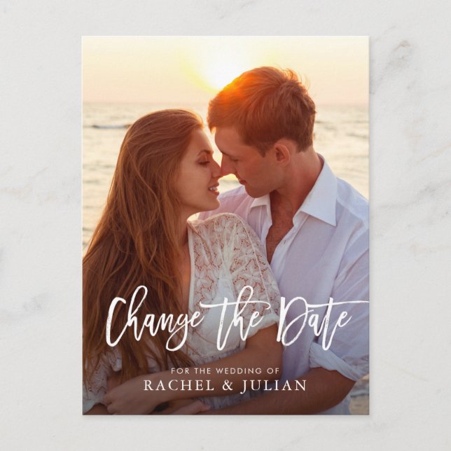 Carte Postale Beau script de brosse modifier la photo de date (Devant)