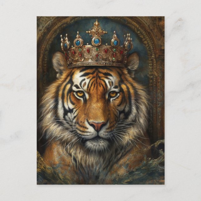 Carte Postale Beau tigre dans une couronne (Devant)