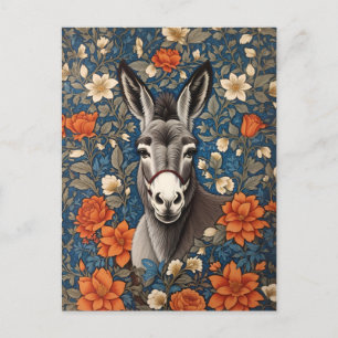 Carte Postale Beau visage âne Elégant floral