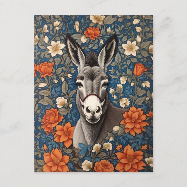 Carte Postale Beau visage âne Elégant floral (Devant)