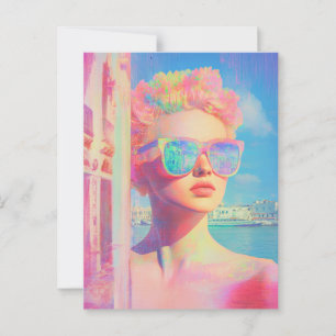 Carte Postale Beauté côtière de Neon avec lunettes de soleil