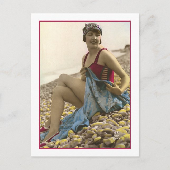 Carte Postale Beauté de bain en maillot de bain framboise (Devant)
