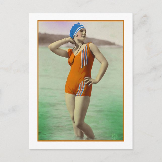 Carte Postale Beauté de bain en maillot de bain orange (Devant)