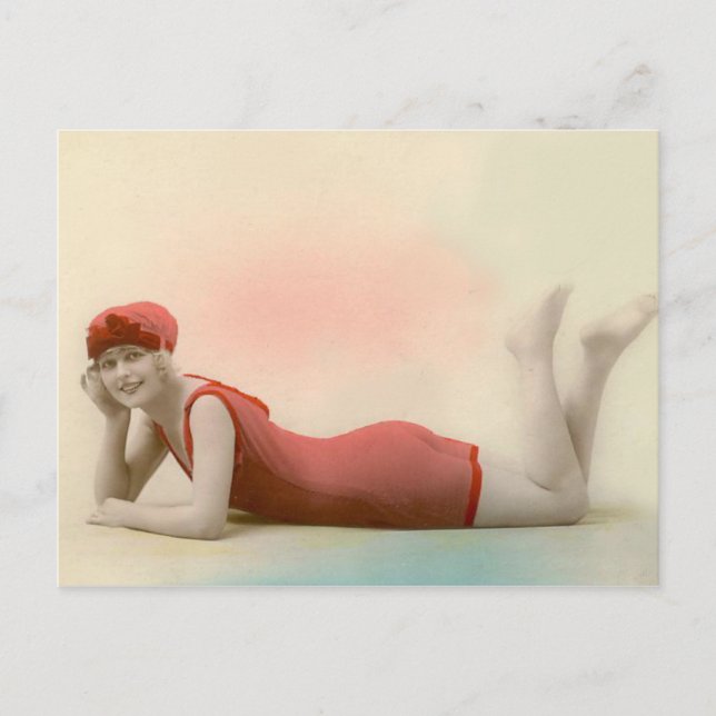 Carte Postale Beauté de bain en rouge Rose (Devant)