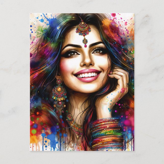 Carte Postale Beauté d'Inde Coloré Festival d'Art (Devant)