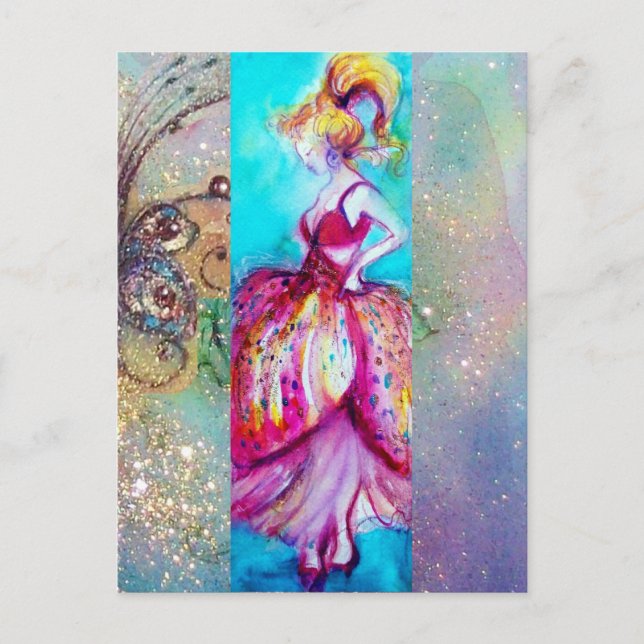 Carte Postale BEAUTÉ EN ROBE ROSE / Plante Papillon Magique (Devant)