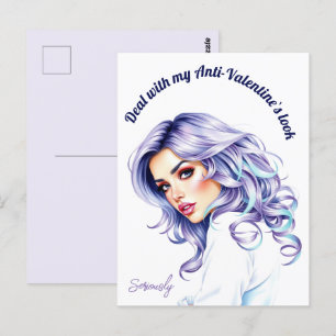 Carte Postale Beauté turquoise de cheveux violet`s Anti-Valentin