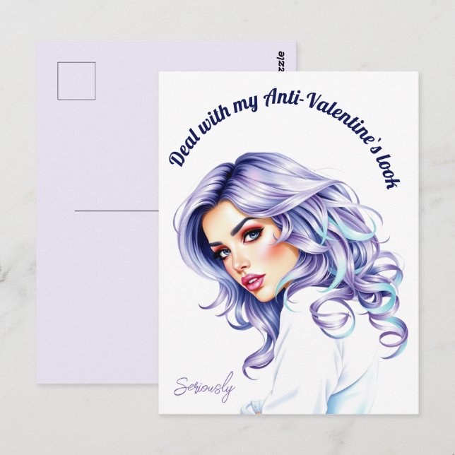 Carte Postale Beauté turquoise de cheveux violet`s Anti-Valentin (Devant / Derrière)