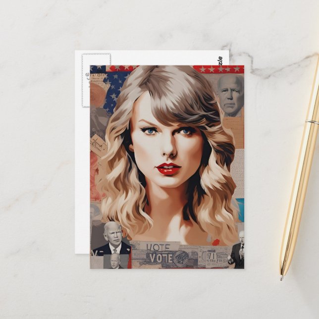 Carte Postale Beautiful Blond Woman Vote Collage (Devant/Arrière en situation)