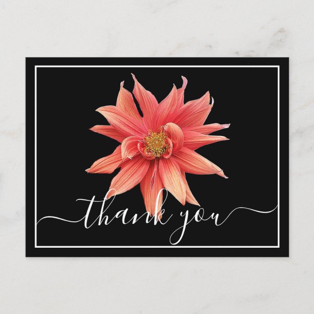 Carte Postale Beautiful Orange Dahlia Black Back Chic Thank You (Devant)